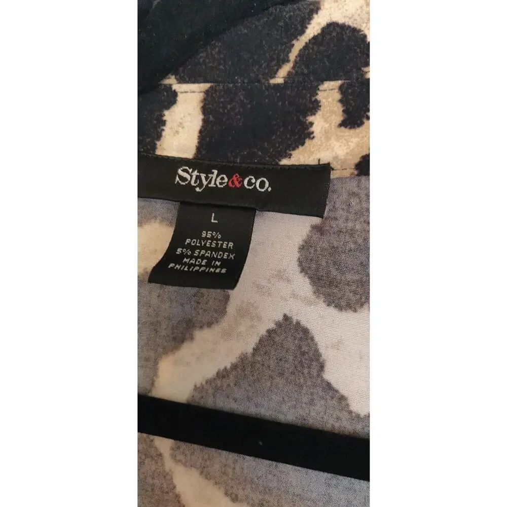 Style & Co Giraffe Print Dress Sz L Safari Pullover Stretchy Unlined Animal